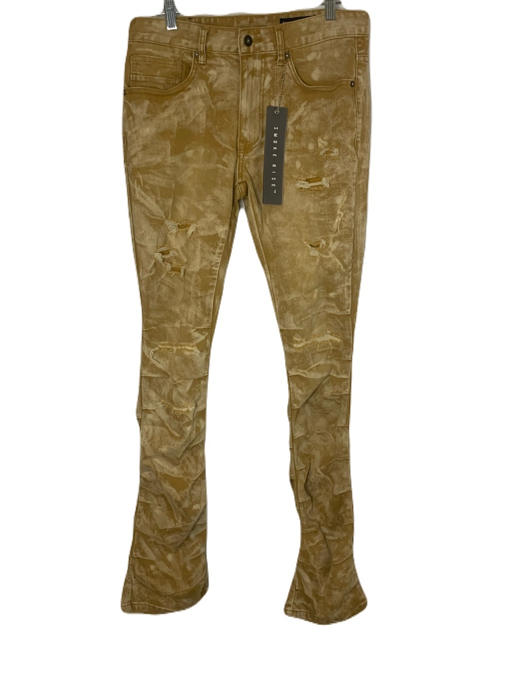 NEW Smoke Rise Men’s 32 Golden Tan Distressed Stacked Jeans Streetwear Hip Hop